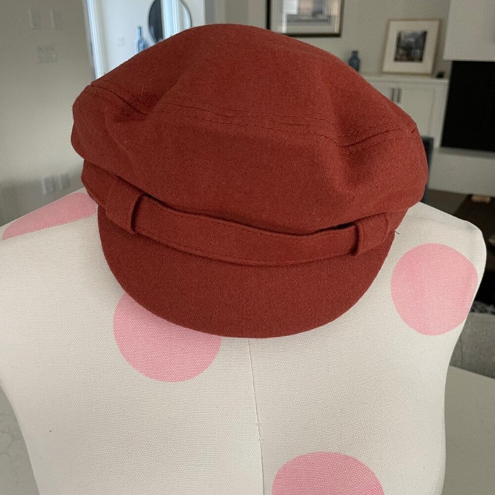 Stylish Neutral Lined Cabbie Hat Wool Blend Terracotta Orange/Brown Sz OS NWOT